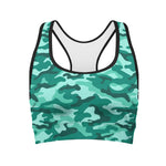 Teal Camouflage Print Women's Sports Bra