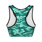 Teal Camouflage Print Women's Sports Bra
