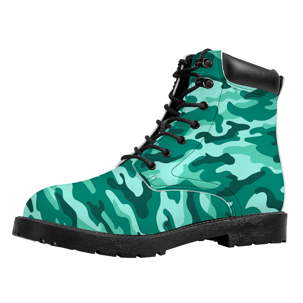 Teal Camouflage Print Work Boots