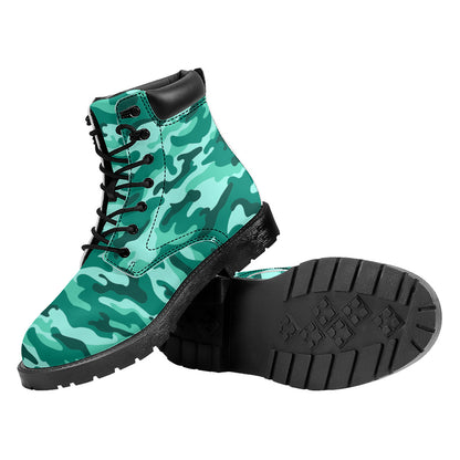 Teal Camouflage Print Work Boots