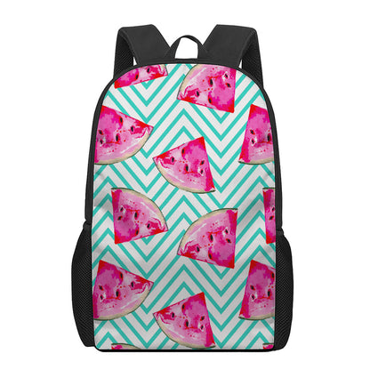 Teal Chevron Watermelon Pattern Print 17 Inch Backpack