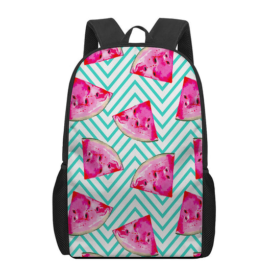 Teal Chevron Watermelon Pattern Print 17 Inch Backpack