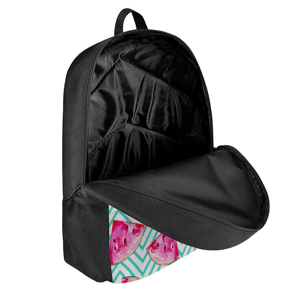 Teal Chevron Watermelon Pattern Print 17 Inch Backpack
