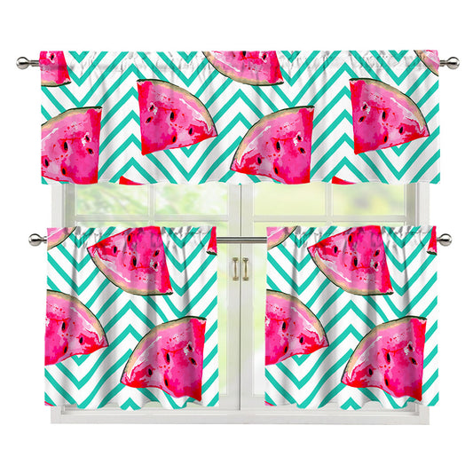 Teal Chevron Watermelon Pattern Print 3 Piece Kitchen Curtains