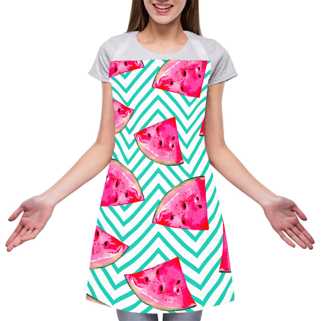 Teal Chevron Watermelon Pattern Print Adjustable Apron