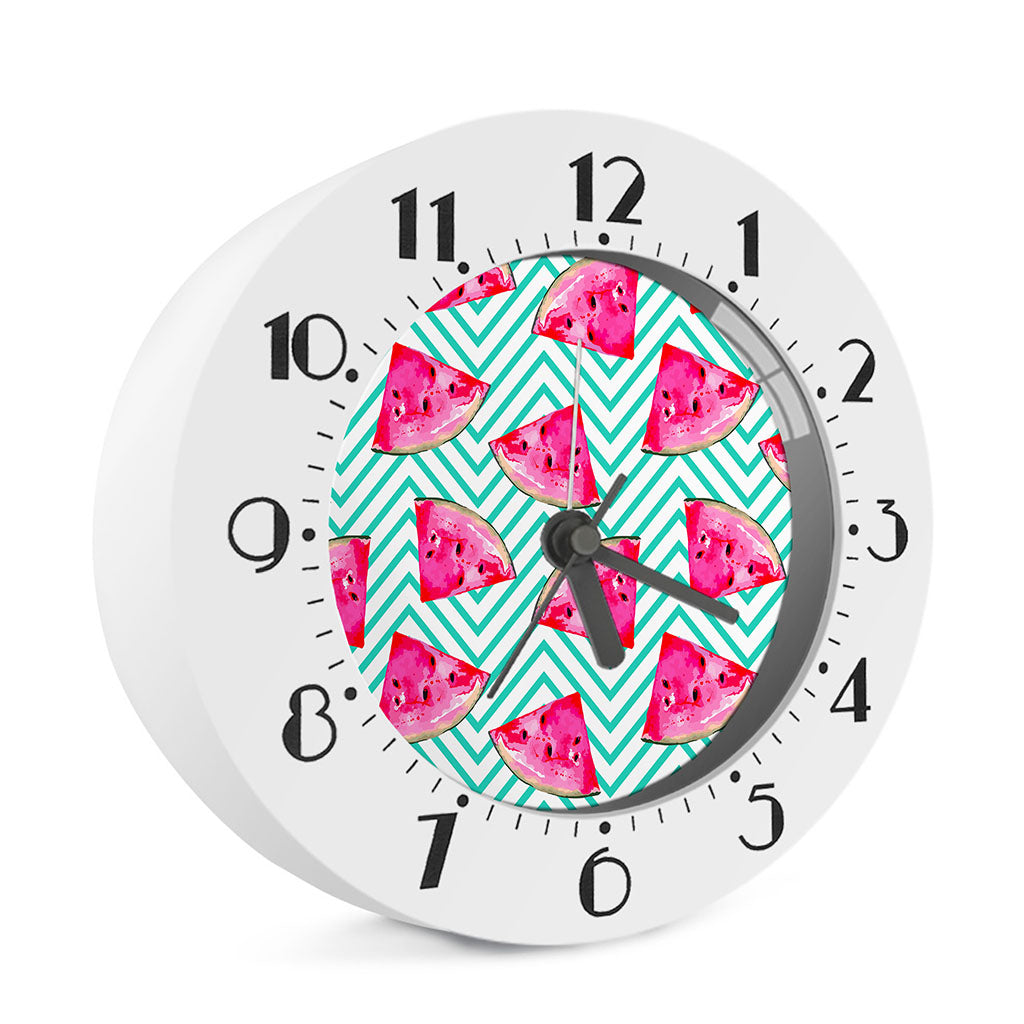 Teal Chevron Watermelon Pattern Print Alarm Clock