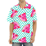 Teal Chevron Watermelon Pattern Print Aloha Shirt
