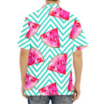 Teal Chevron Watermelon Pattern Print Aloha Shirt