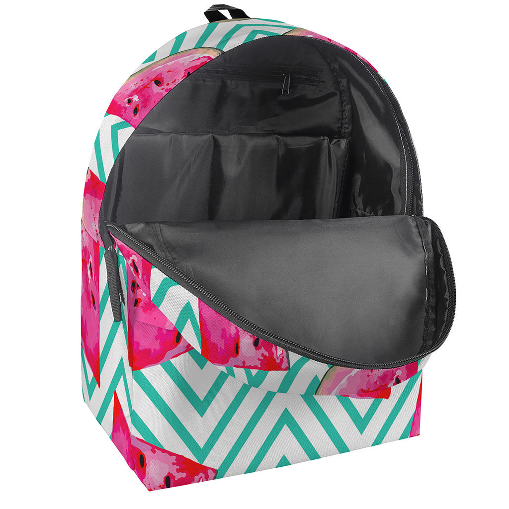 Teal Chevron Watermelon Pattern Print Backpack