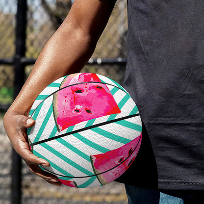 Teal Chevron Watermelon Pattern Print Basketball