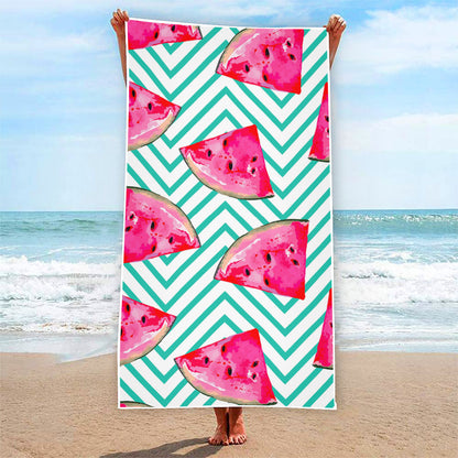 Teal Chevron Watermelon Pattern Print Beach Towel