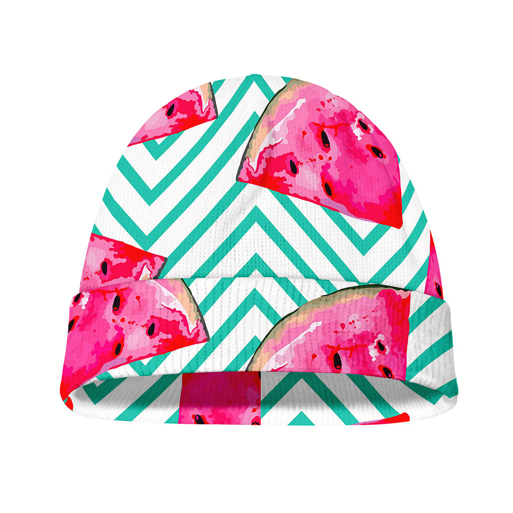 Teal Chevron Watermelon Pattern Print Beanie