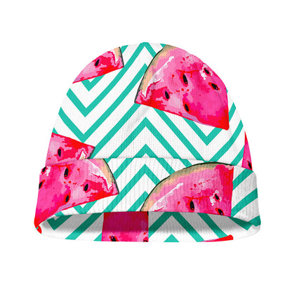 Teal Chevron Watermelon Pattern Print Beanie