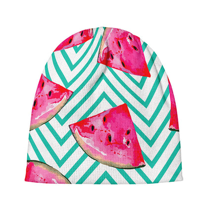 Teal Chevron Watermelon Pattern Print Beanie
