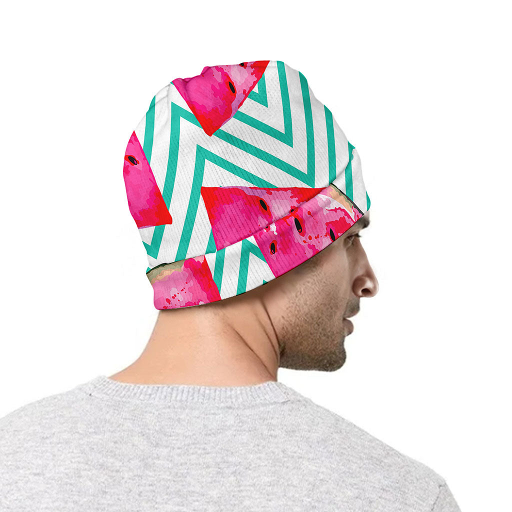 Teal Chevron Watermelon Pattern Print Beanie