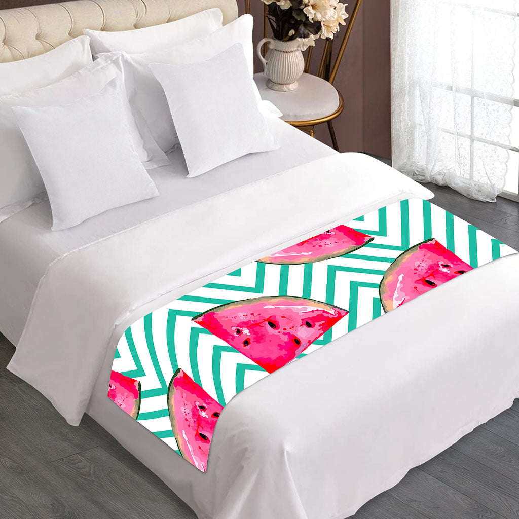 Teal Chevron Watermelon Pattern Print Bed Runner