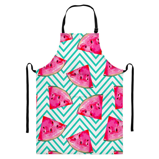 Teal Chevron Watermelon Pattern Print Bib Apron With Pocket