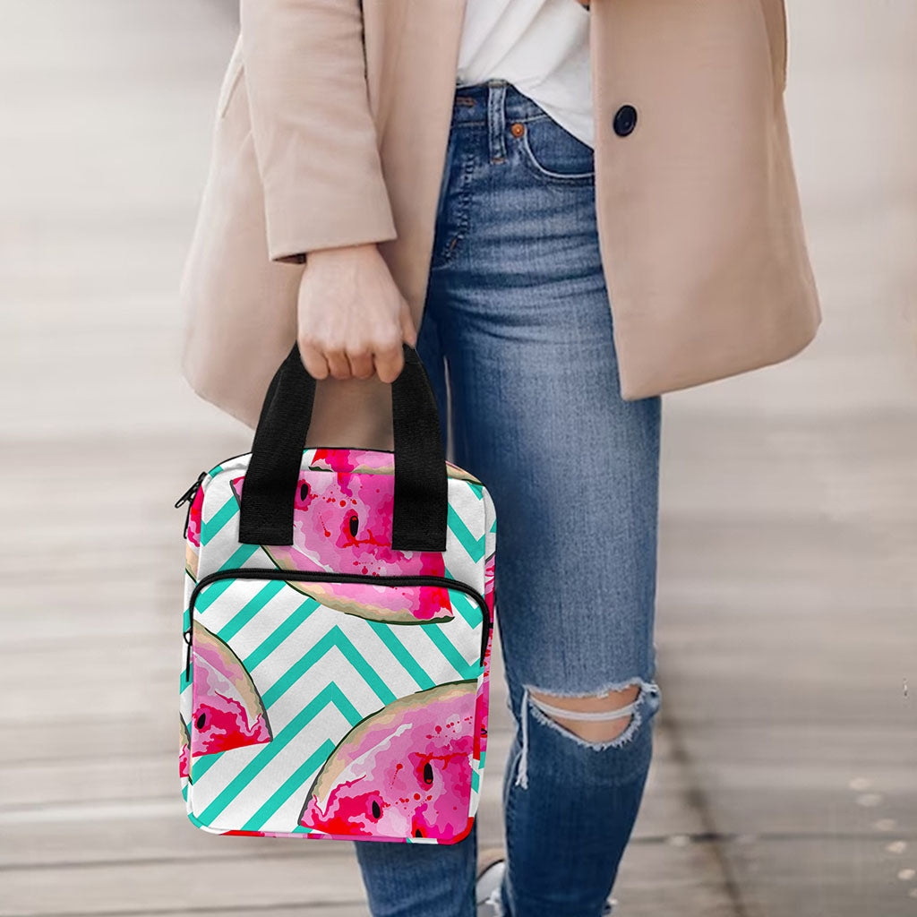 Teal Chevron Watermelon Pattern Print Bible Tote Bag