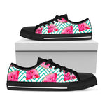 Teal Chevron Watermelon Pattern Print Black Low Top Sneakers