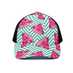 Teal Chevron Watermelon Pattern Print Black Mesh Trucker Cap