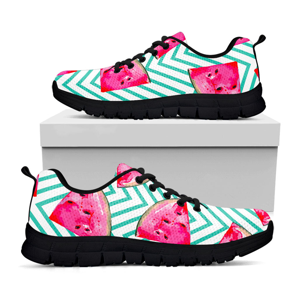 Teal Chevron Watermelon Pattern Print Black Running Shoes