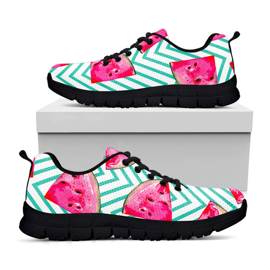 Teal Chevron Watermelon Pattern Print Black Running Shoes