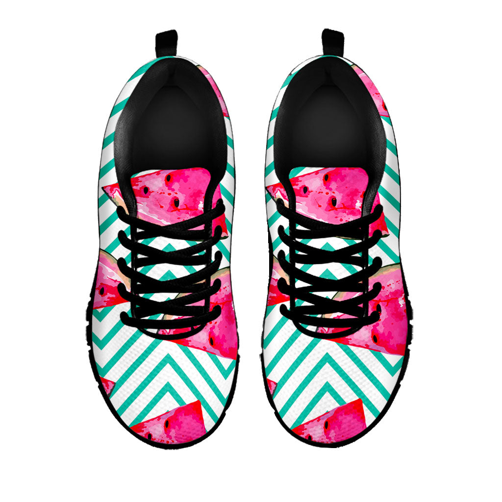 Teal Chevron Watermelon Pattern Print Black Running Shoes