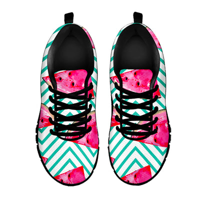 Teal Chevron Watermelon Pattern Print Black Running Shoes