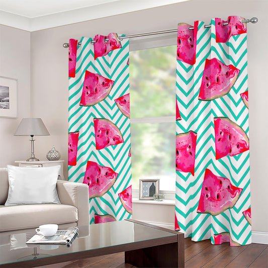 Teal Chevron Watermelon Pattern Print Blackout Grommet Curtains