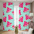 Teal Chevron Watermelon Pattern Print Dimout Pencil Pleat Curtains