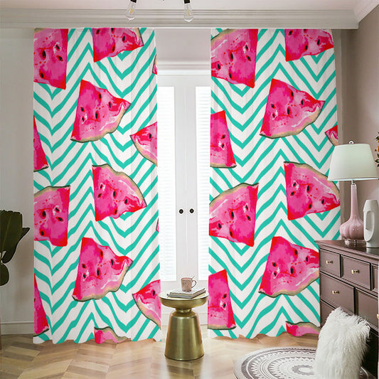 Teal Chevron Watermelon Pattern Print Blackout Pencil Pleat Curtains