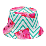 Teal Chevron Watermelon Pattern Print Bucket Hat