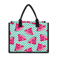 Teal Chevron Watermelon Pattern Print Canvas Tote Bag