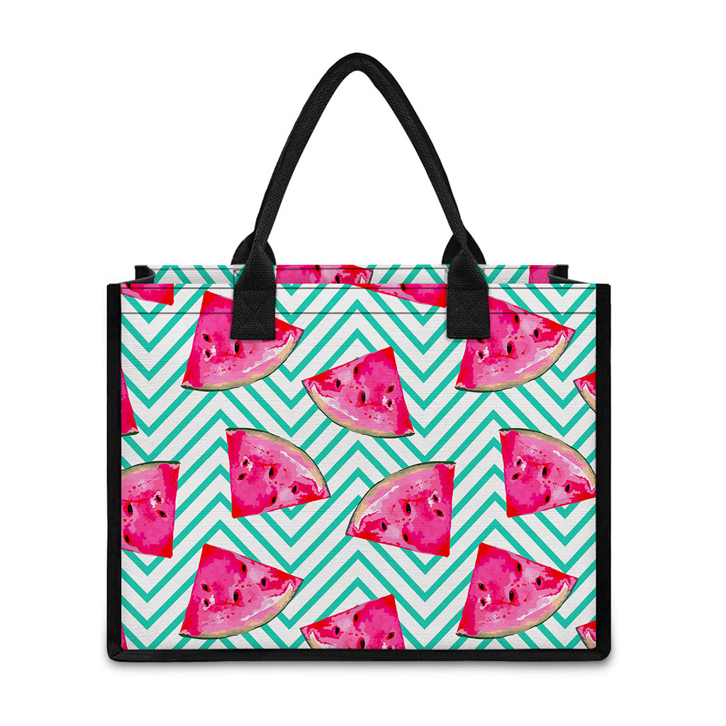 Teal Chevron Watermelon Pattern Print Canvas Tote Bag