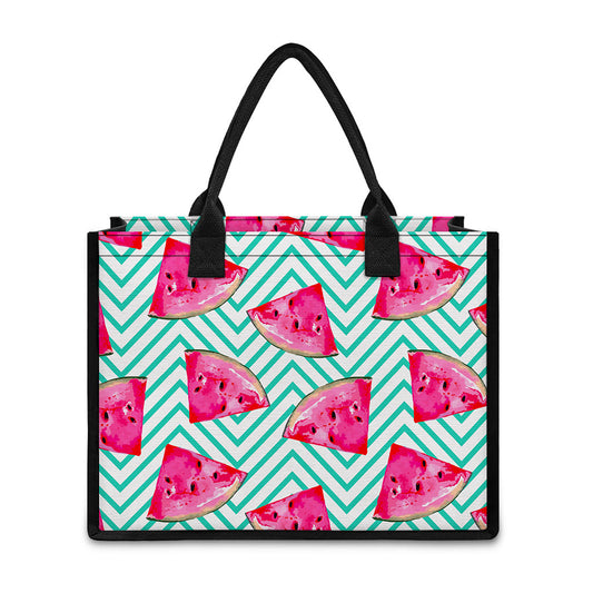 Teal Chevron Watermelon Pattern Print Canvas Tote Bag