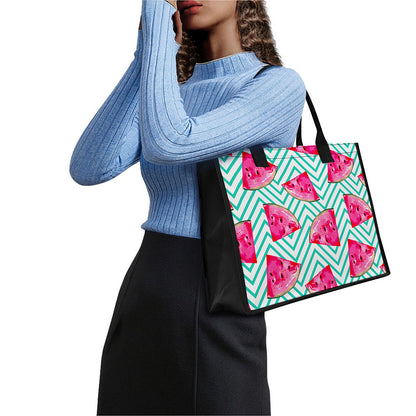 Teal Chevron Watermelon Pattern Print Canvas Tote Bag