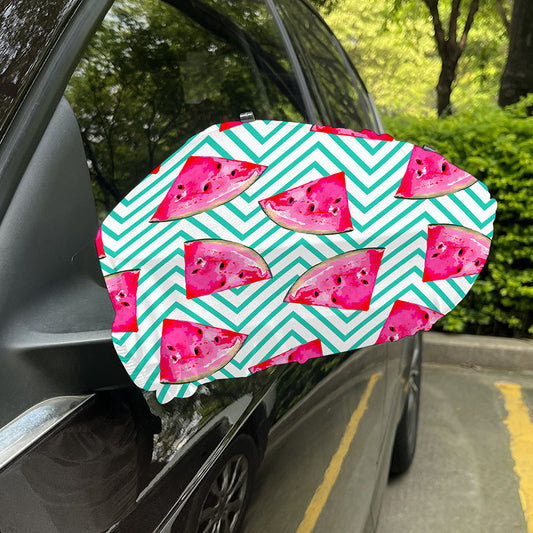 Teal Chevron Watermelon Pattern Print Car Side Mirror Covers