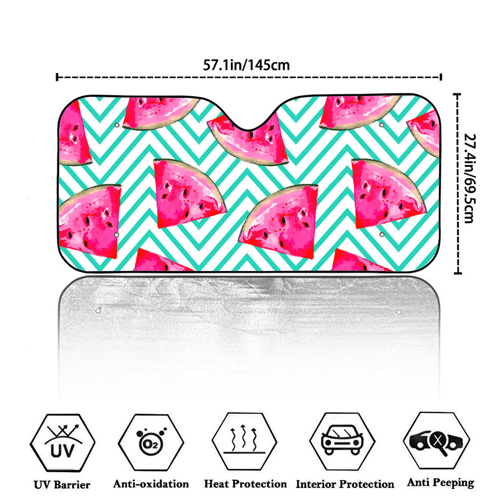 Teal Chevron Watermelon Pattern Print Car Windshield Sun Shade