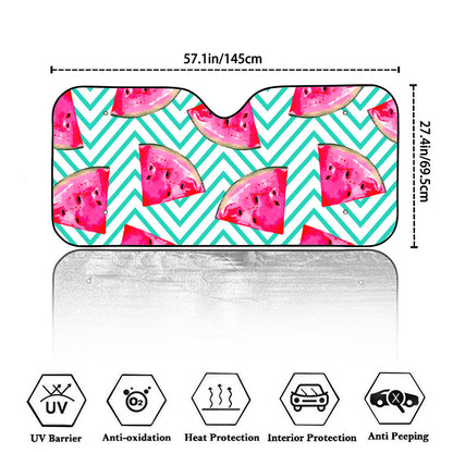 Teal Chevron Watermelon Pattern Print Car Windshield Sun Shade