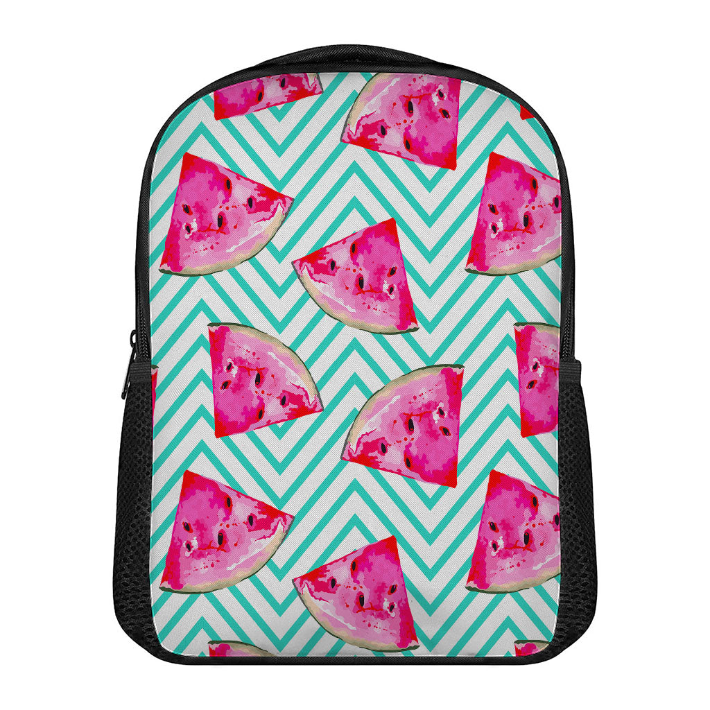 Teal Chevron Watermelon Pattern Print Casual Backpack