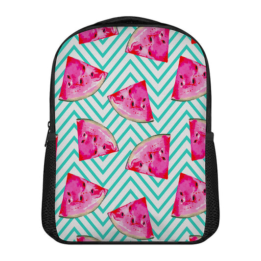 Teal Chevron Watermelon Pattern Print Casual Backpack