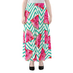 Teal Chevron Watermelon Pattern Print Chiffon Maxi Skirt