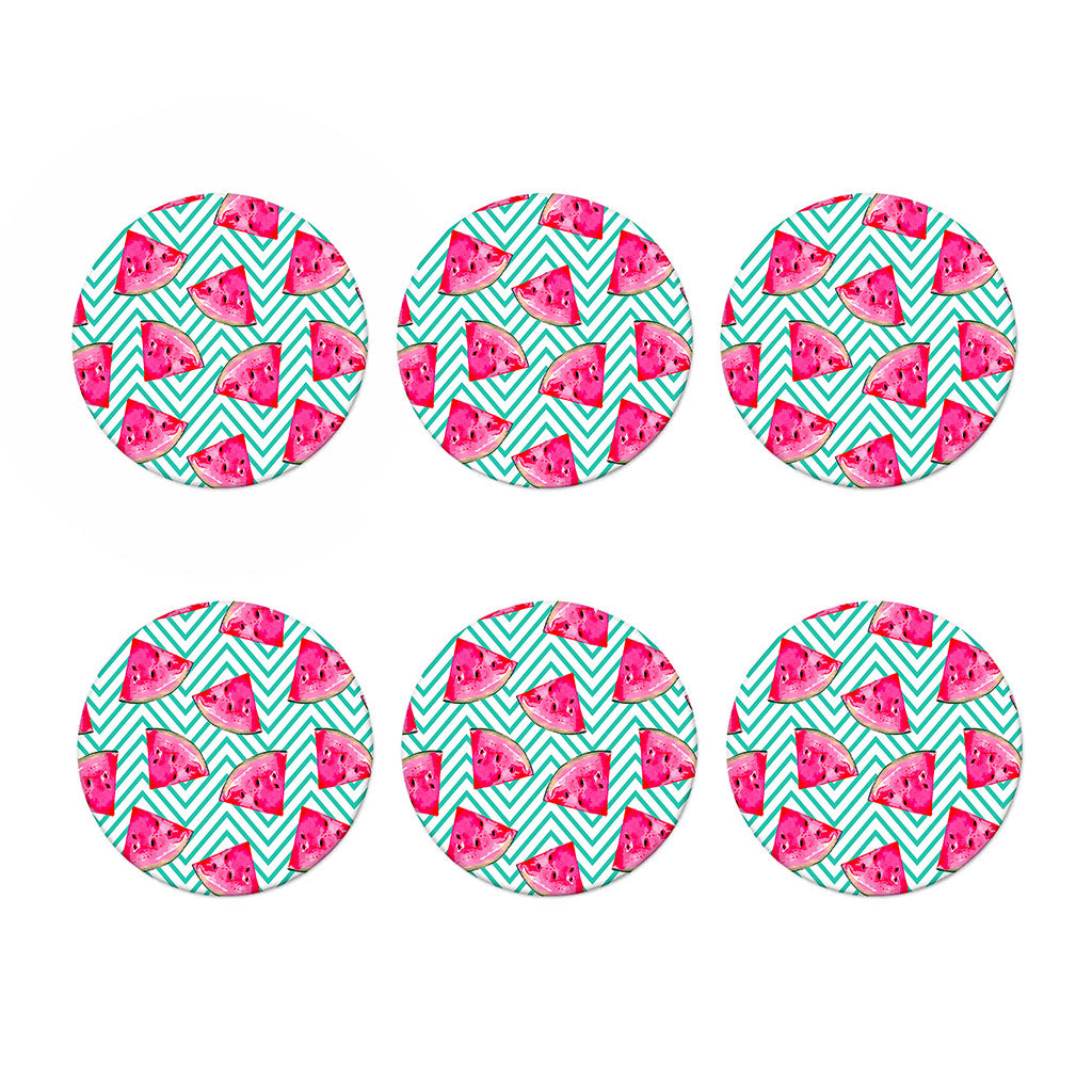 Teal Chevron Watermelon Pattern Print Coaster Set