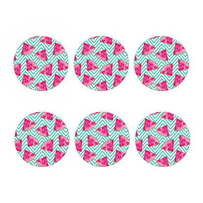 Teal Chevron Watermelon Pattern Print Coaster Set