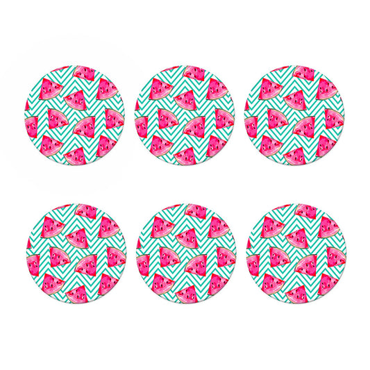 Teal Chevron Watermelon Pattern Print Coaster Set