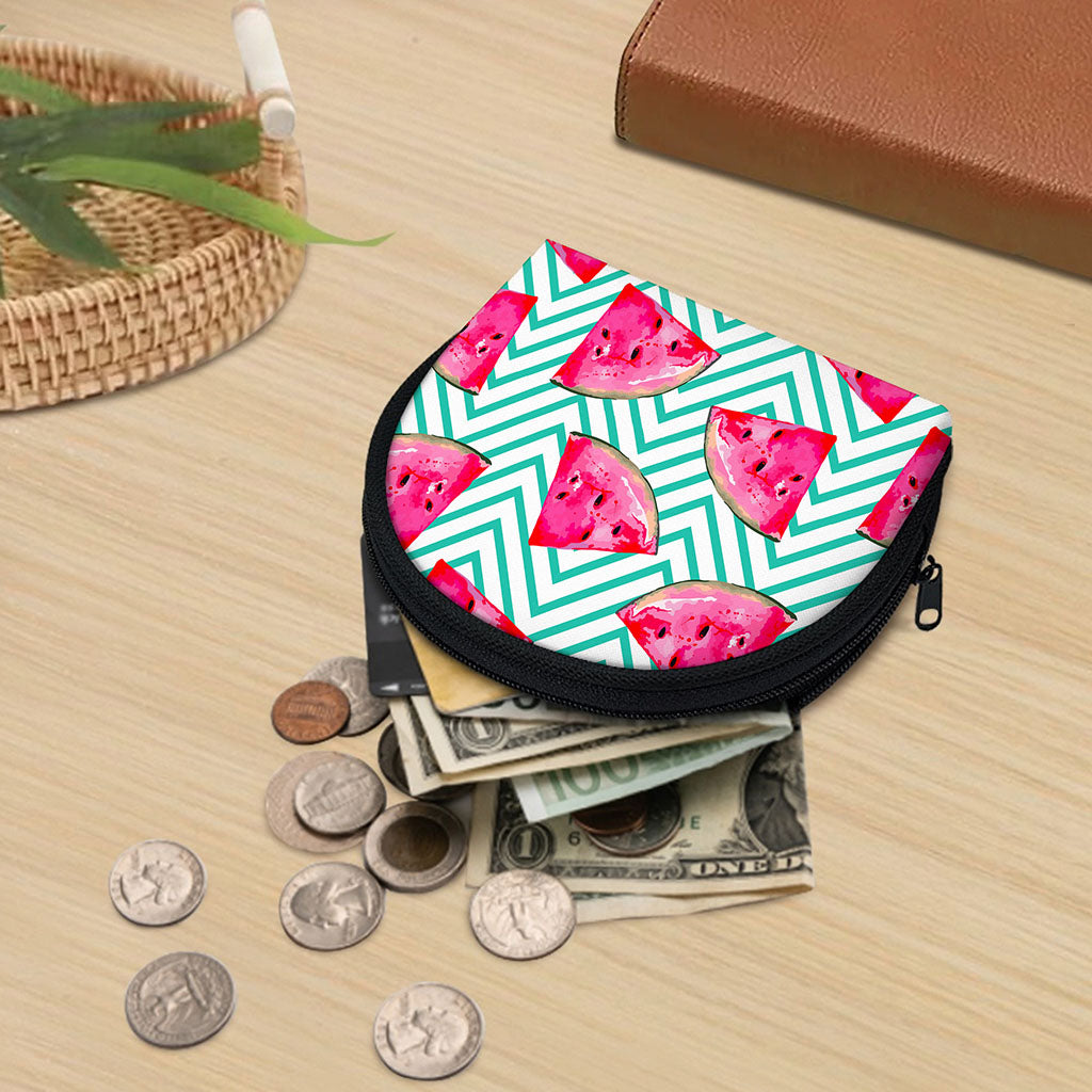 Teal Chevron Watermelon Pattern Print Coin Purse