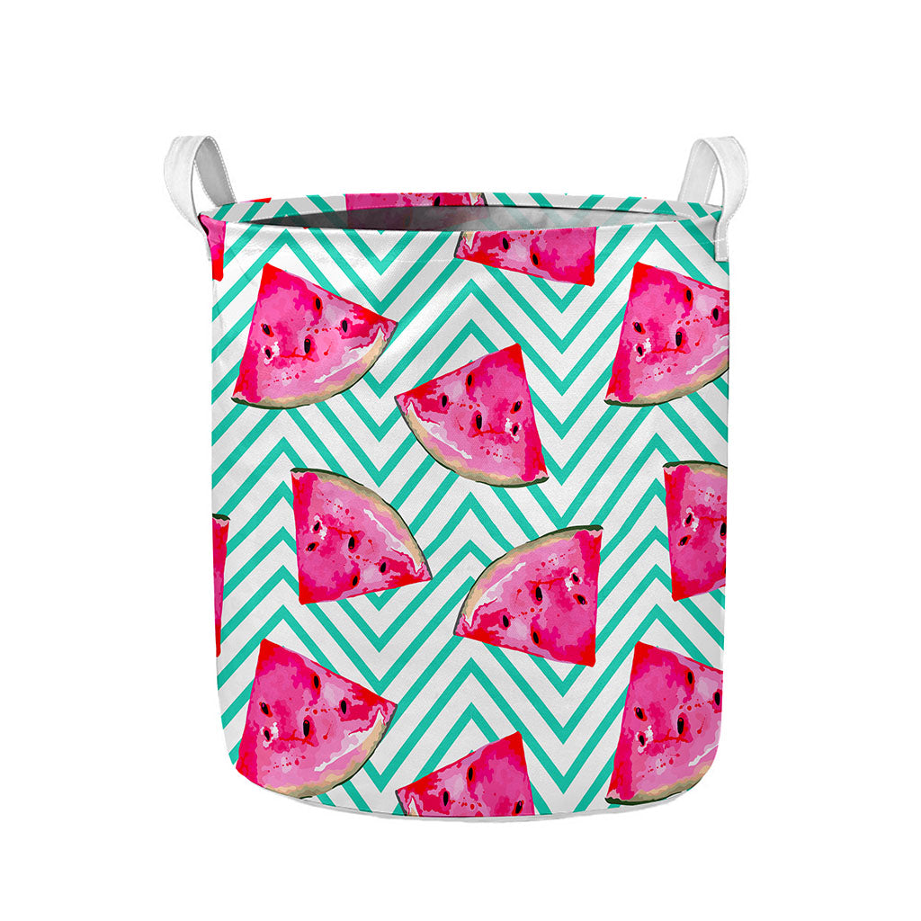 Teal Chevron Watermelon Pattern Print Collapsible Laundry Basket
