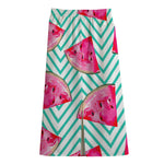 Teal Chevron Watermelon Pattern Print Cotton Front Slit Maxi Skirt
