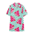 Teal Chevron Watermelon Pattern Print Cotton Hawaiian Shirt