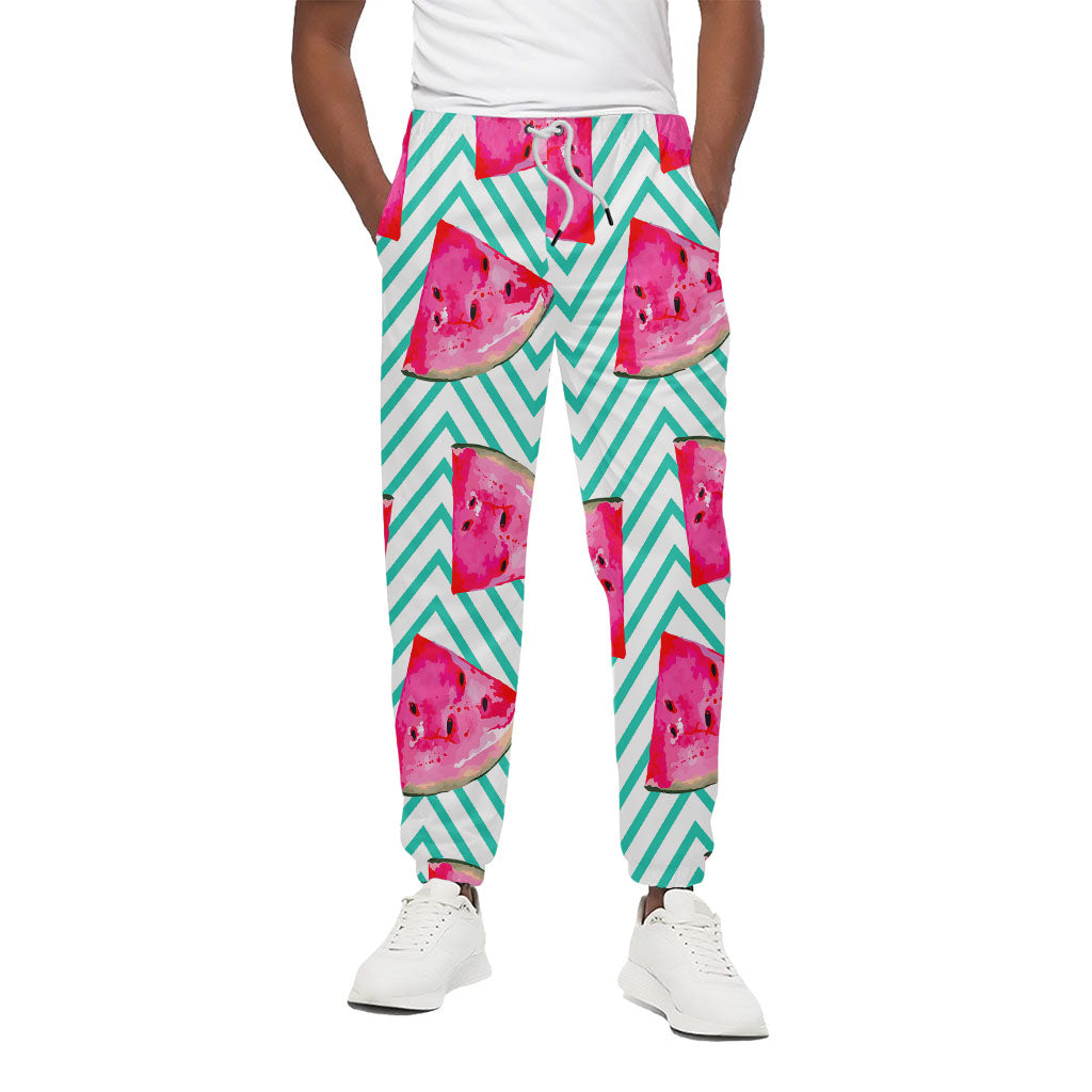 Teal Chevron Watermelon Pattern Print Cotton Pants